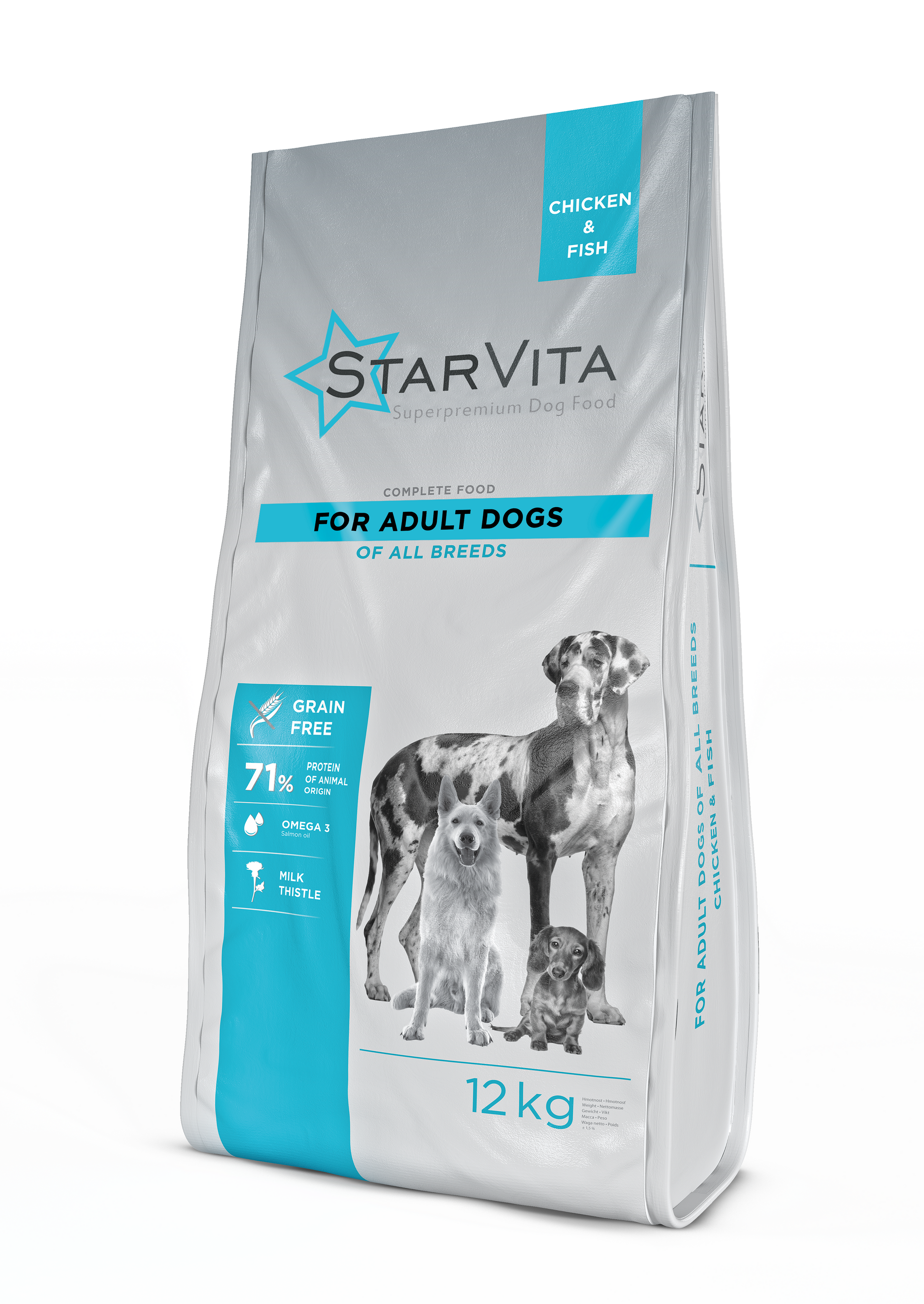 Förpackning för Starvita torrfoder för vuxna hundar med kyckling och fisk