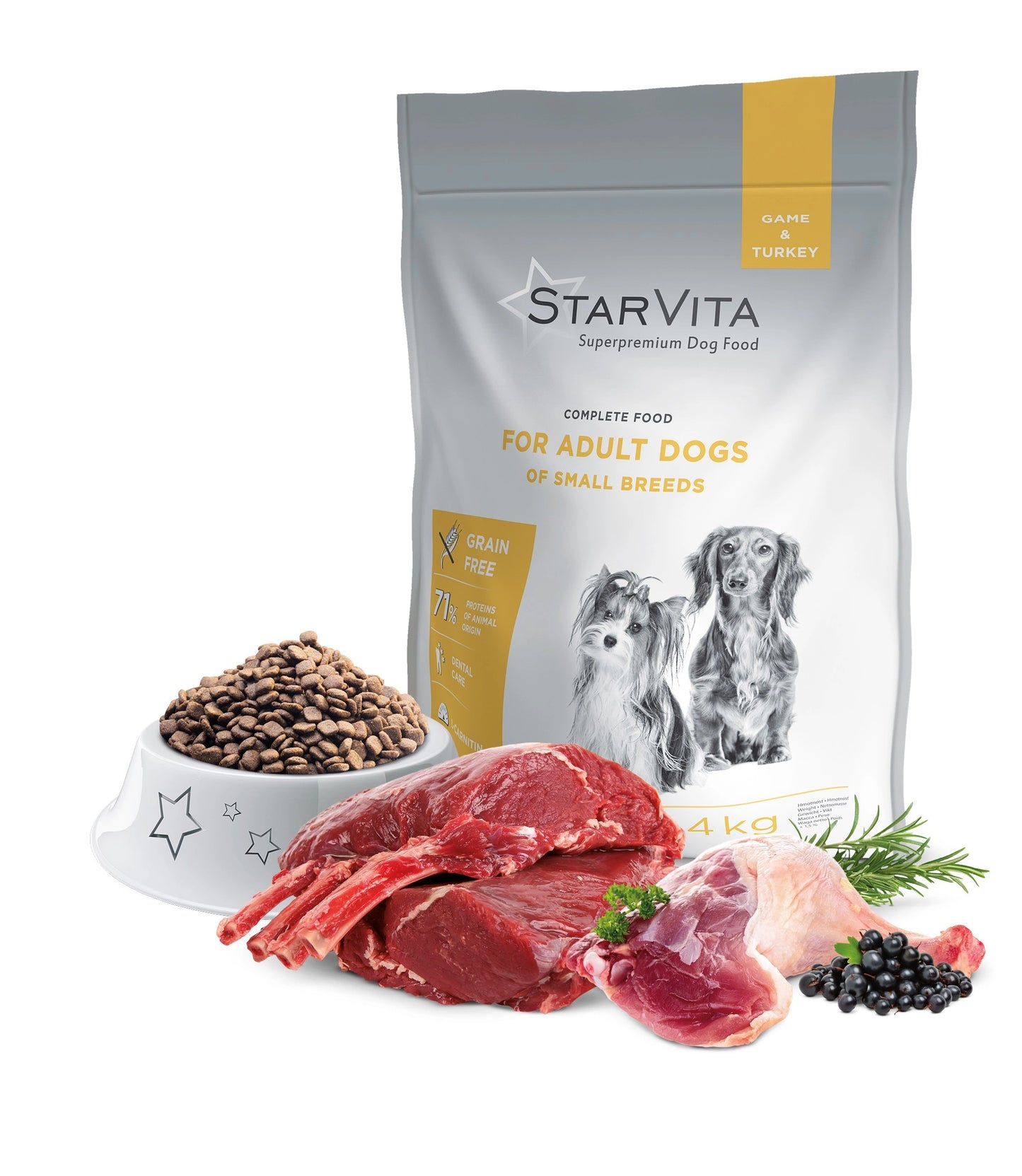 Starvita förpackning och ingredienser i torrfodret för små hundraser
