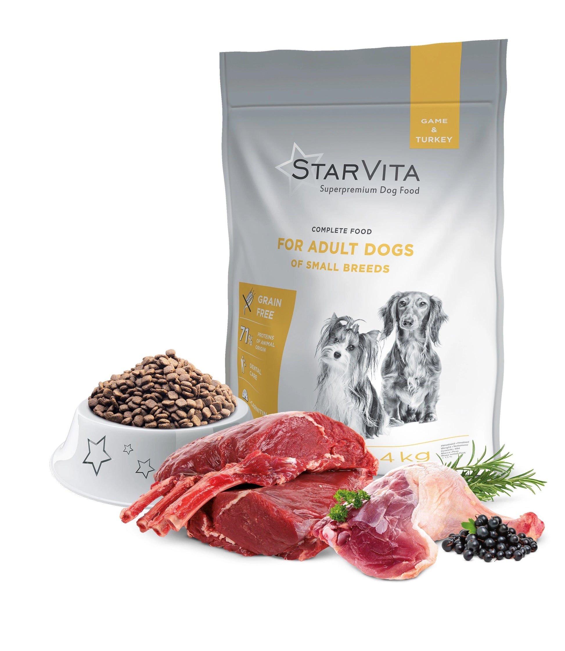 Starvita förpackning och ingredienser i torrfodret för små hundraser