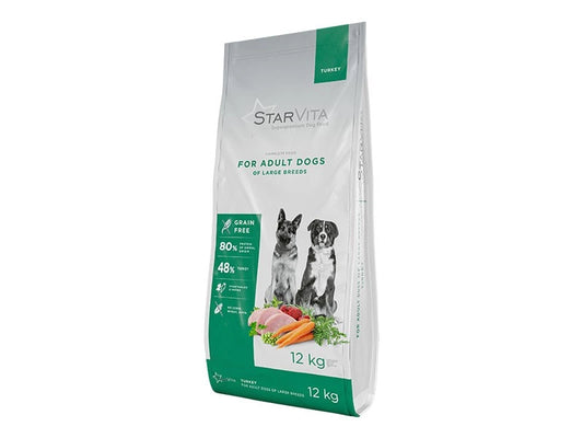 Förpackning på Starvita torrfoder för stora hundraser med kalkonsmak