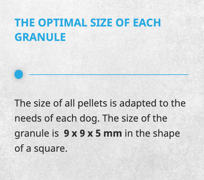 Storleken på torrfoderkulorna för Starvita torrfoder för små hundar. Fodret är 9 x 9 x 5 mm