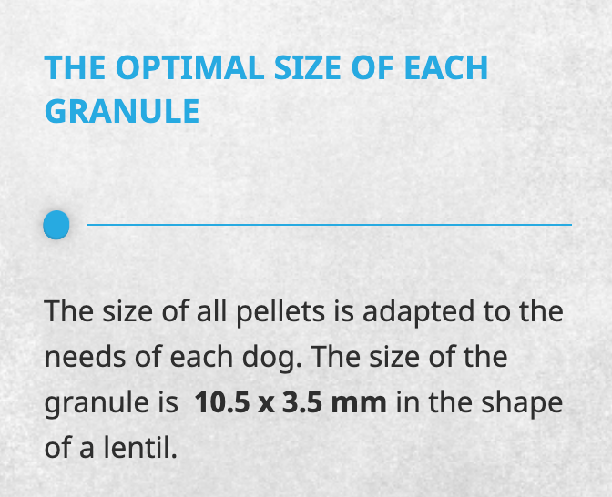 Storleken på foderkulorna av Starvita torrfoder för valpar är 10,5 x 3,5 mm